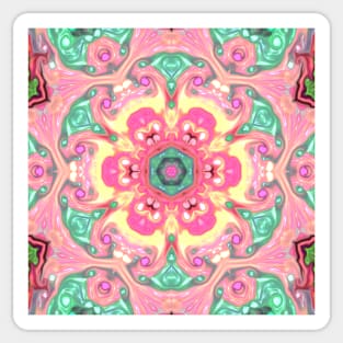 Psychedelic Mandala Flower Green Pink and Yellow Sticker